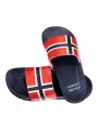 Pantoletten Norway Blau mit Logo und Kontrastdetails