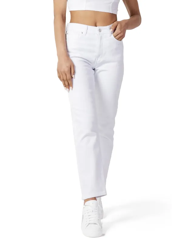 Weiße Jeans, hoher Bund, gerades Bein