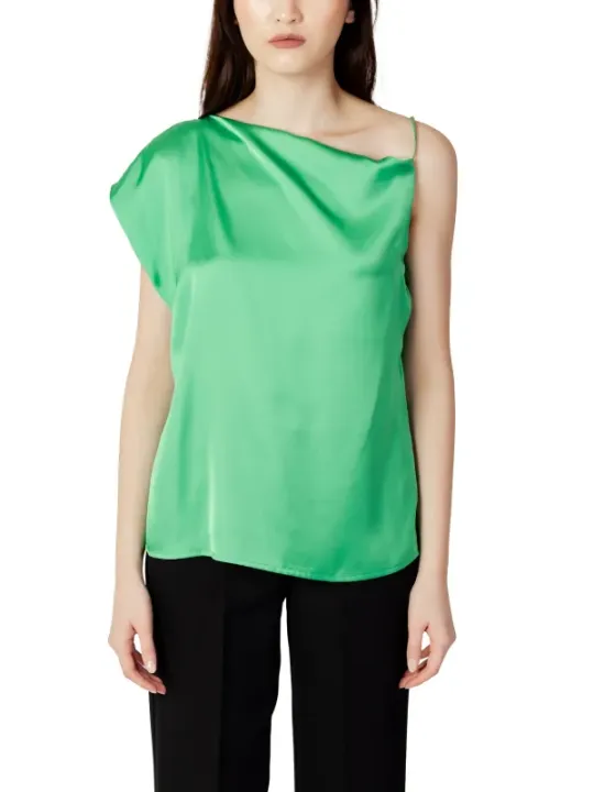 Grüne Seidentop, asymmetrisches Design, Mode