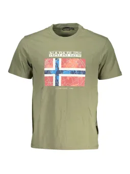 "Grünes Napapijri T-Shirt mit Logo-Print, Rundhals, Kurzarm"