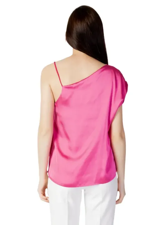 Fuchsia Satin-Ein-Schulter-Bluse Top