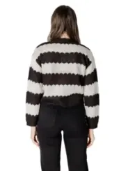 Gestreifter Damenpullover Creme Braun Wolle
