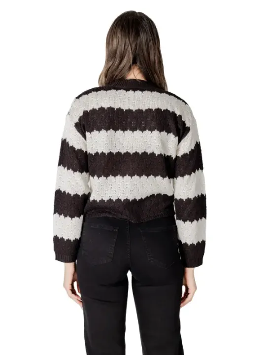 Gestreifter Damenpullover Creme Braun Wolle