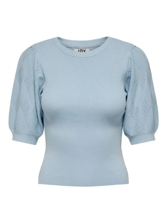 Geripptes blaues Blattmuster Kurzarm-Shirt