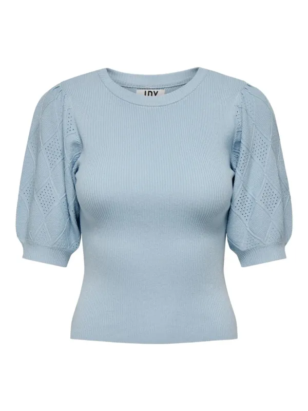 Geripptes blaues Blattmuster Kurzarm-Shirt Geripptes blaues Blattmuster Kurzarm-Shirt