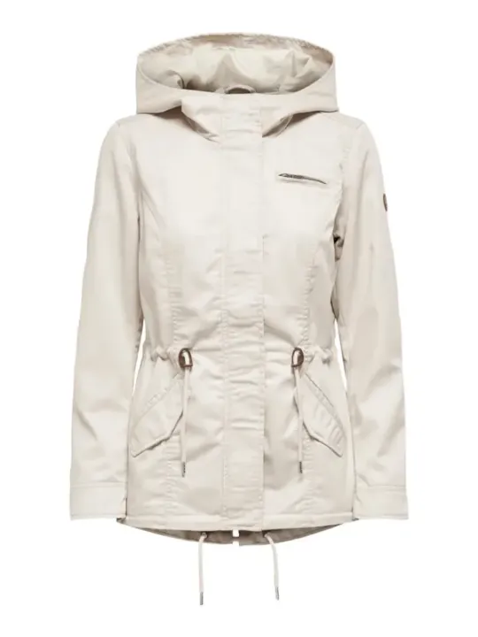 Beige Kapuzenjacke mit Kordelzug in der Taille
