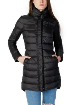 Schwarze Damen Pufferjacke langer Schnitt