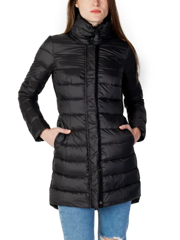 Schwarze Damen Pufferjacke langer Schnitt
