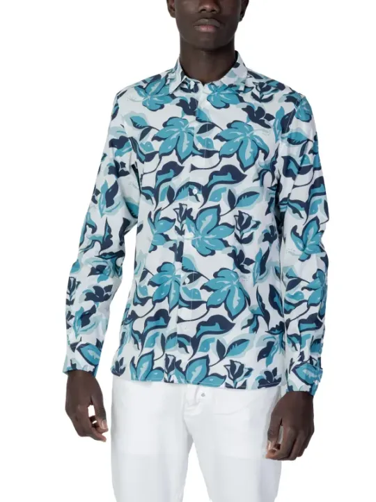 Blaues Blumenhemd mit leichtem Stoff