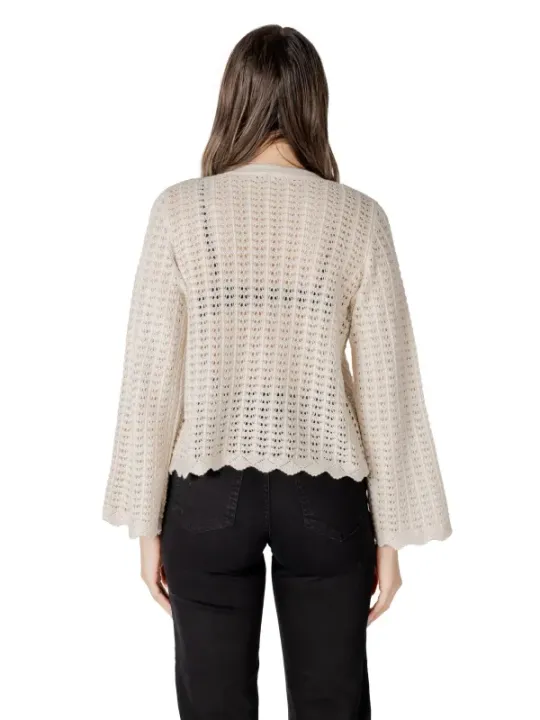 Beige gehäkelte Bluse mit Glockenärmeln