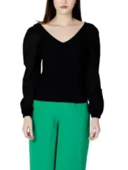 Schwarzer V-Ausschnitt Pullover lockere Passform