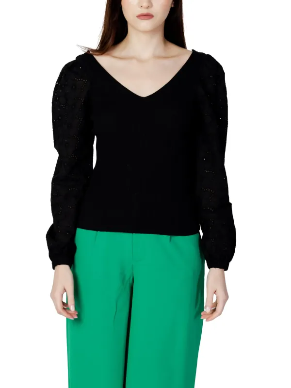 Schwarzer V-Ausschnitt Pullover lockere Passform Schwarzer V-Ausschnitt Pullover lockere Passform
