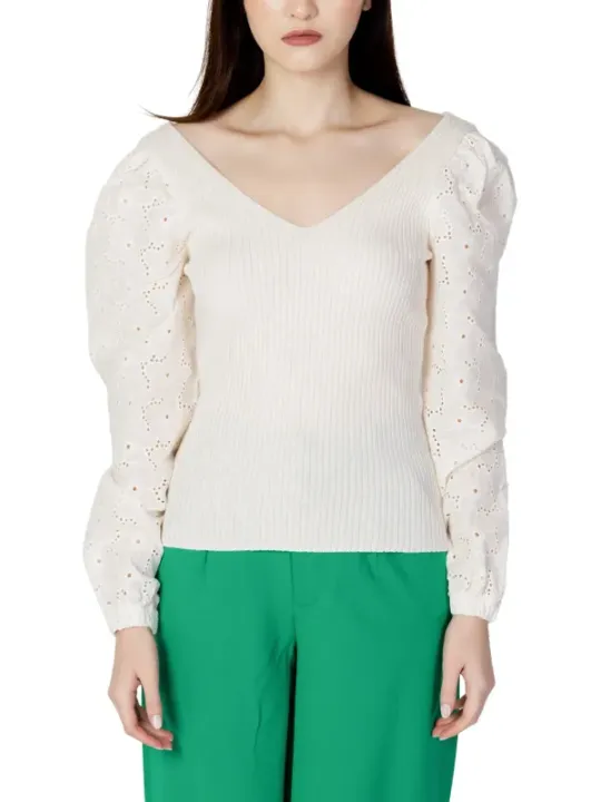 Off-weißes Strickoberteil mit Puffärmeln