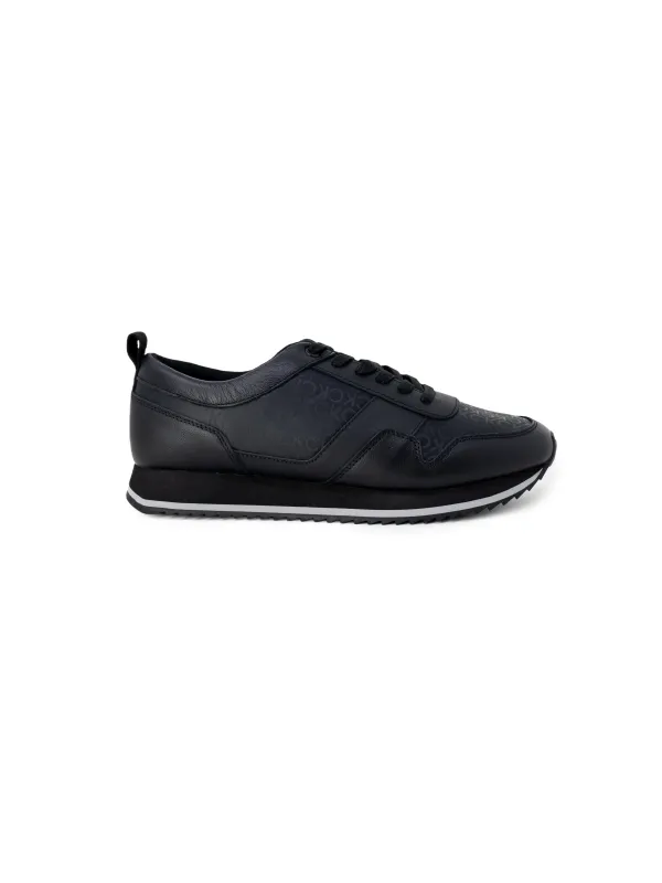 Schwarzer Leder Sneaker seitlich Ansicht