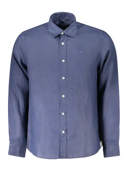 "Ozeanblaues Langarmhemd mit italienischem Kragen & Logo"