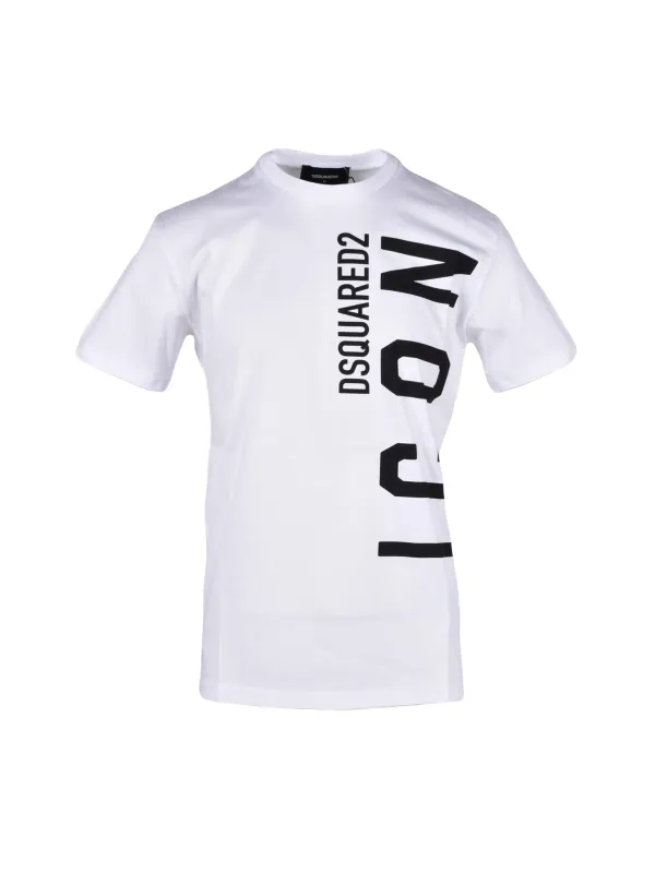Weißes Dsquared2 Logo Baumwoll T-Shirt Weißes Dsquared2 Logo Baumwoll T-Shirt
