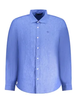 "Ozeanblaues Hemd mit Italienkragen & Logostickerei"