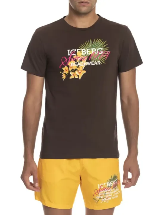 "Iceberg Beachwear T-Shirts im Sale | Iceberg Herren T-Shirt Kurzarm Rundhals Baumwolle Braun online kaufen"|Planet-Deluxe