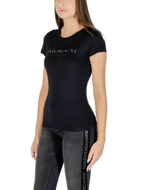 "Armani Exchange T-Shirts im Sale | Armani Exchange Damen TShirt Schwarz Strassdruck HerbstWinter online kaufen"|Planet-Deluxe