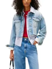 "Tommy Hilfiger Jeans Blazer im Sale | Tommy Hilfiger Jeans Damen Kostümjacke - Azurblau mit Druckmuster für Herbst/Winter - Artikelcode: DW0DW21063 online kaufen"|Planet-Deluxe