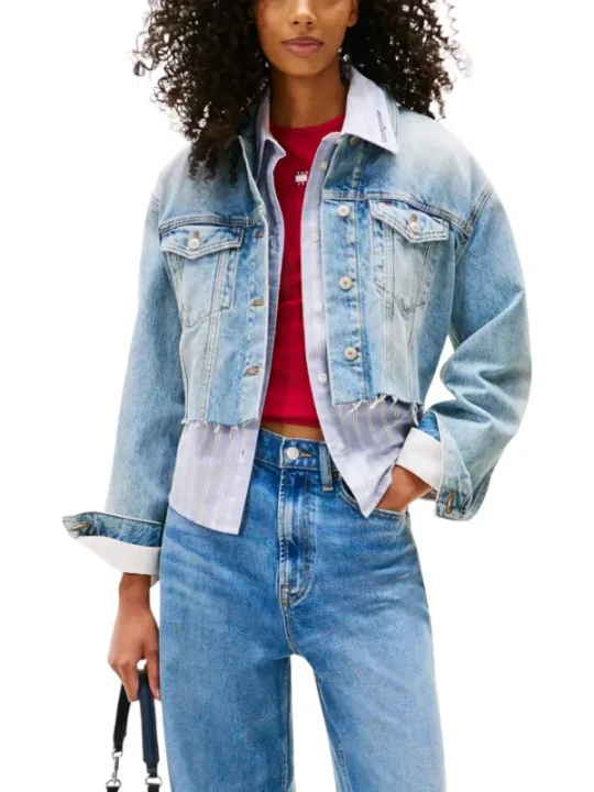 "Tommy Hilfiger Jeans Blazer im Sale | Tommy Hilfiger Jeans Damen Kostümjacke - Azurblau mit Druckmuster für Herbst/Winter - Artikelcode: DW0DW21063 online kaufen"|Planet-Deluxe