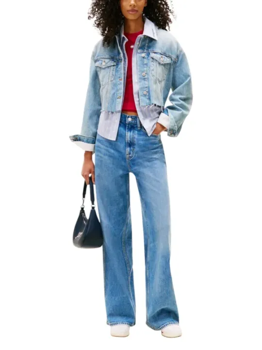 "Tommy Hilfiger Jeans Blazer im Sale | Tommy Hilfiger Jeans Damen Kostümjacke - Azurblau mit Druckmuster für Herbst/Winter - Artikelcode: DW0DW21063 online kaufen"|Planet-Deluxe