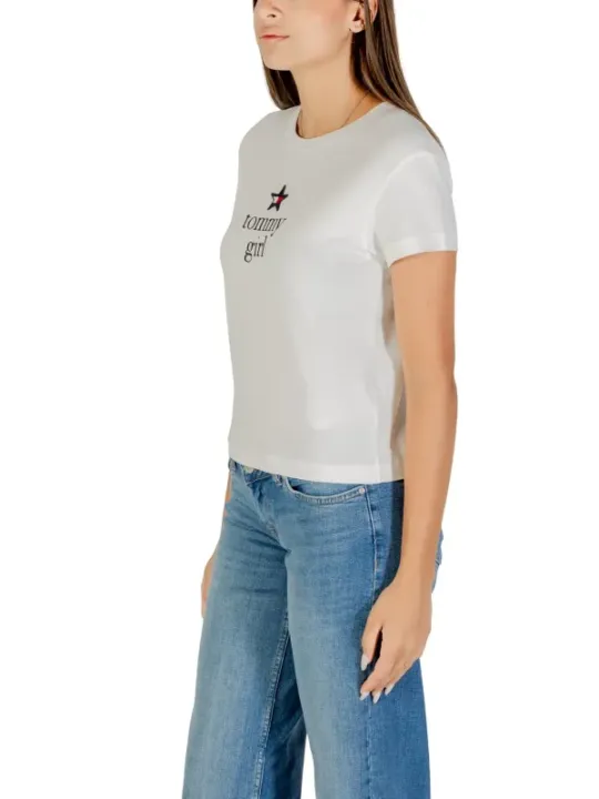 "Tommy Hilfiger Jeans T-Shirts im Sale | Tommy Hilfiger Damen Bio-Baumwoll T-Shirt Weiß Herbst/Winter online kaufen"|Planet-Deluxe