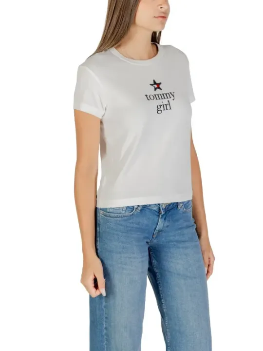 "Tommy Hilfiger Jeans T-Shirts im Sale | Tommy Hilfiger Damen Bio-Baumwoll T-Shirt Weiß Herbst/Winter online kaufen"|Planet-Deluxe