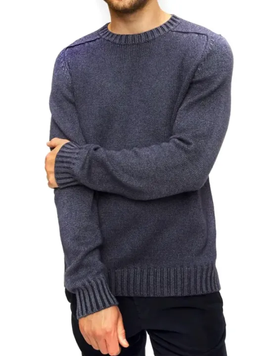 "Dondup Pullover im Sale | Dondup Herrenpullover - Eleganter Herbst/Winter Rundhals-Pullover aus 100% Wolle in Blau, Langarm - Artikelcode: V_30172 online kaufen"|Planet-Deluxe