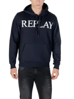 Replay Herren Fleece Hoodie Blau mit Muster - Sweatshirt