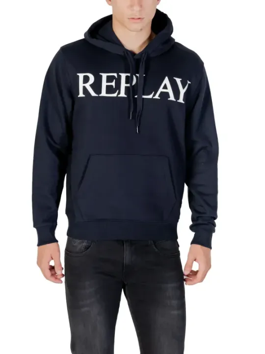 "Replay Sweatshirts im Sale | Replay Herren Fleece Hoodie Blau mit Druckmuster online kaufen"|Planet-Deluxe