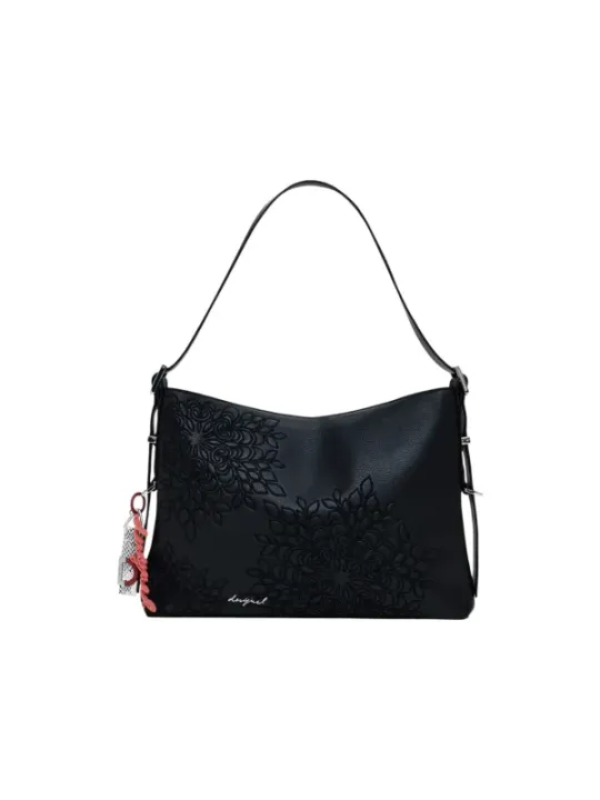 "Desigual Einzelstücke & Seltenheiten im Sale | Desigual Damen Blumenhandtasche Schwarz - Elegante Herbst/Winter Tasche mit Reißverschluss und Innentaschen, 27x39x7 cm - Exklu online kaufen"|Planet-Deluxe