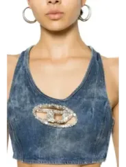 "Diesel Tops im Sale | Diesel Damen Top Blau Frühling Sommerärmellos Rundhals online kaufen"|Planet-Deluxe