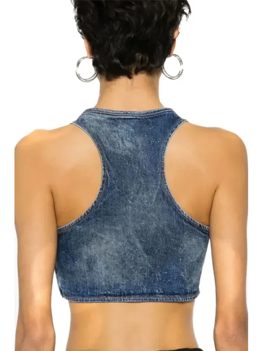 "Diesel Tops im Sale | Diesel Damen Top Blau Frühling Sommerärmellos Rundhals online kaufen"|Planet-Deluxe