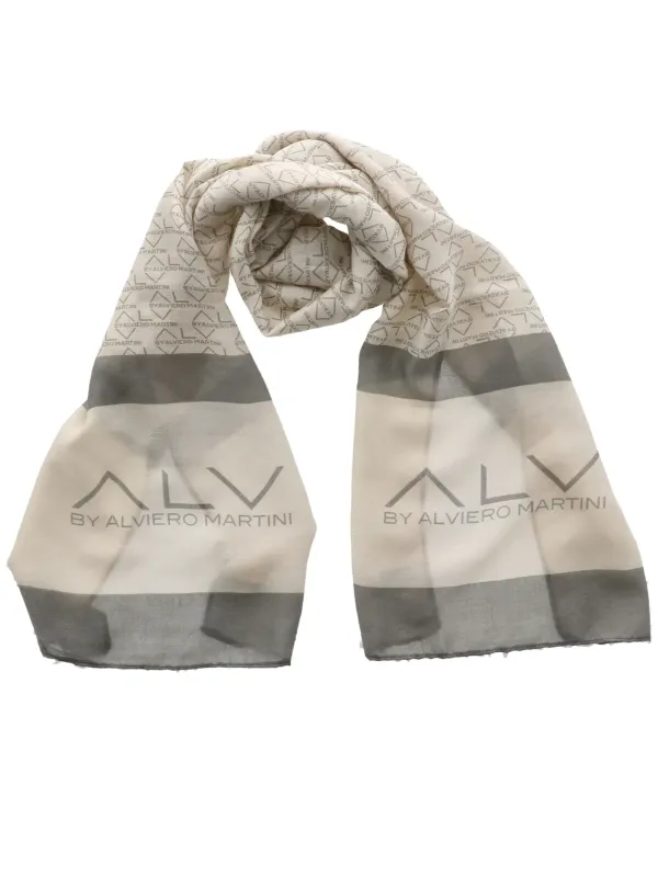 Alviero Martini geometrischer Seidenschal Beige-Grau Alviero Martini geometrischer Seidenschal Beige-Grau