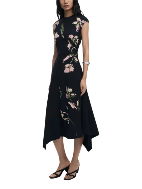 "Desigual Kleider im Sale | Desigual Damenkleid - Ärmelloses Herbst/Winter Blumenkleid in Schwarz, Rundhalsausschnitt - Artikelcode: 25WWVK12 online kaufen"|Planet-Deluxe