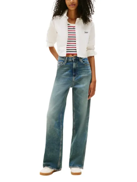 "Tommy Hilfiger Jeans Hemden im Sale | Tommy Hilfiger Jeans Damen Herbst/Winter Hemd in Weiß - Langarm, Bio-Baumwolle - Artikelcode: DW0DW21400 online kaufen"|Planet-Deluxe