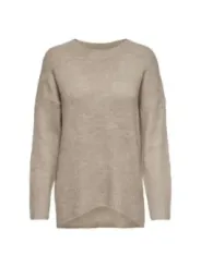 Leichter beiger Strickpullover mit Rundhals.