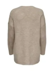 Beiger Damen V-Ausschnitt Strickpullover