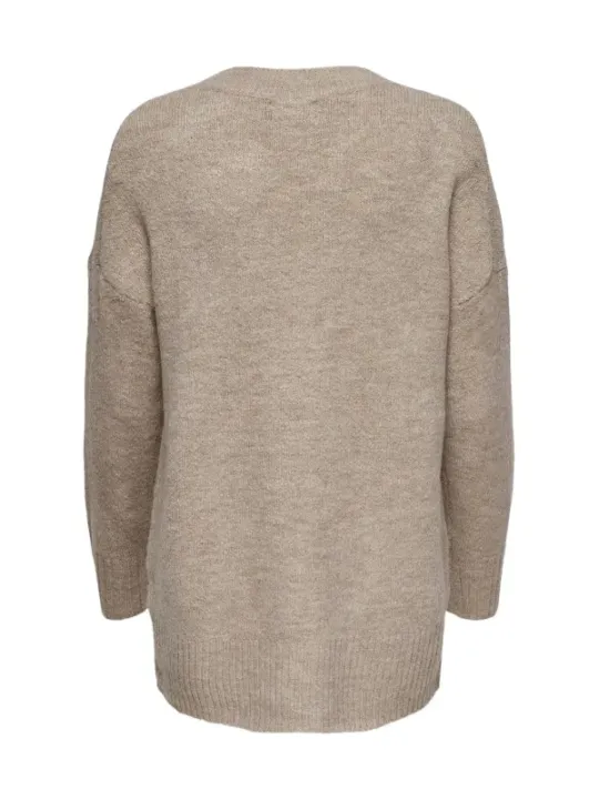 Beiger Damen V-Ausschnitt Strickpullover