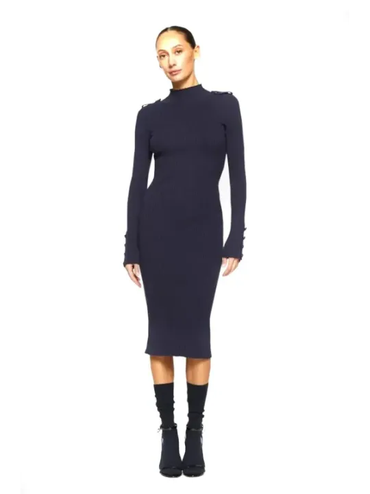 "Dondup Kleider im Sale | Dondup Damenkleid für Herbst/Winter – Blau, Langärmlig, Hoher Ausschnitt (Artikelcode: V_32156) online kaufen"|Planet-Deluxe