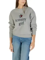 "Tommy Hilfiger Jeans Sweatshirts im Sale | Tommy Hilfiger Jeans Damen Fleece Pullover in Grau mit Druck – Bio-Baumwolle, Herbst/Winter Kollektion online kaufen"|Planet-Deluxe