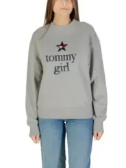 "Tommy Hilfiger Jeans Sweatshirts im Sale | Tommy Hilfiger Jeans Damen Fleece Pullover in Grau mit Druck – Bio-Baumwolle, Herbst/Winter Kollektion online kaufen"|Planet-Deluxe