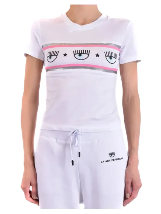 "Chiara Ferragni T-Shirts im Sale | Chiara Ferragni Damen T-Shirt Frühling Sommer Weiß Druck online kaufen"|Planet-Deluxe