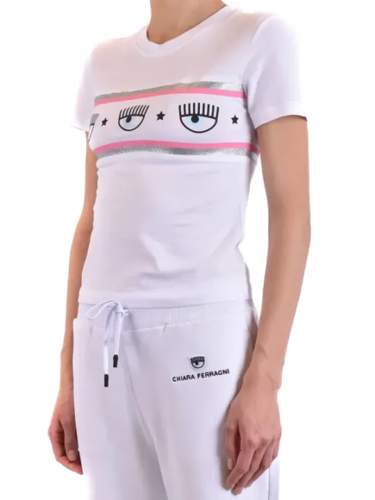 "Chiara Ferragni T-Shirts im Sale | Chiara Ferragni Damen T-Shirt Frühling Sommer Weiß Druck online kaufen"|Planet-Deluxe