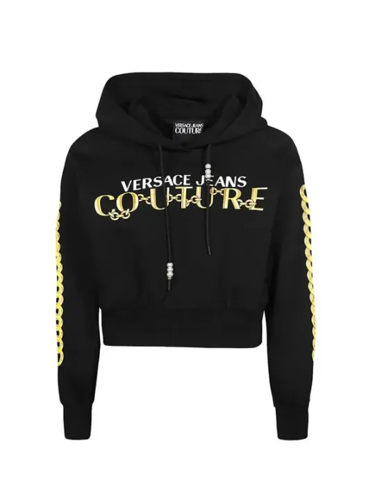 "Versace Jeans Couture Sweatshirts im Sale | Versace Jeans Couture Damen Hoodie Fleece Schwarz mit Druckmuster - Herbst/Winter Kollektion 100% Baumwolle online kaufen"|Planet-Deluxe