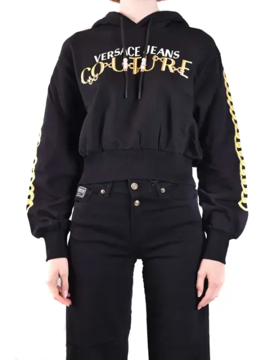 "Versace Jeans Couture Sweatshirts im Sale | Versace Jeans Couture Damen Hoodie Fleece Schwarz mit Druckmuster - Herbst/Winter Kollektion 100% Baumwolle online kaufen"|Planet-Deluxe
