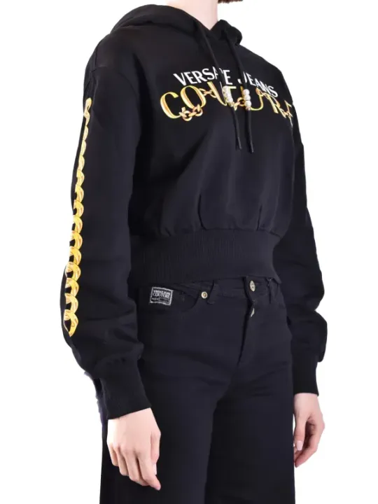 "Versace Jeans Couture Sweatshirts im Sale | Versace Jeans Couture Damen Hoodie Fleece Schwarz mit Druckmuster - Herbst/Winter Kollektion 100% Baumwolle online kaufen"|Planet-Deluxe