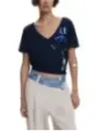 "Desigual T-Shirts im Sale | Desigual Damen TShirt Blau Druck V-Ausschnitt Herbst Winter online kaufen"|Planet-Deluxe