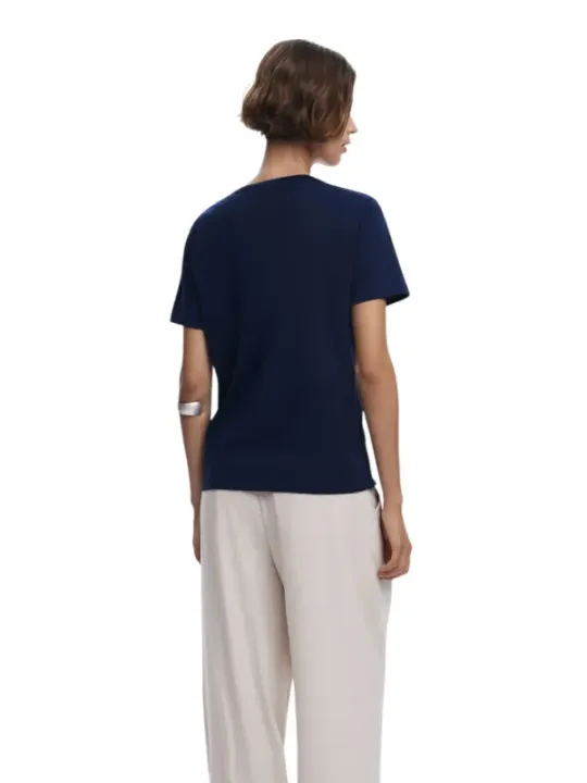 "Desigual T-Shirts im Sale | Desigual Damen TShirt Blau Druck V-Ausschnitt Herbst Winter online kaufen"|Planet-Deluxe